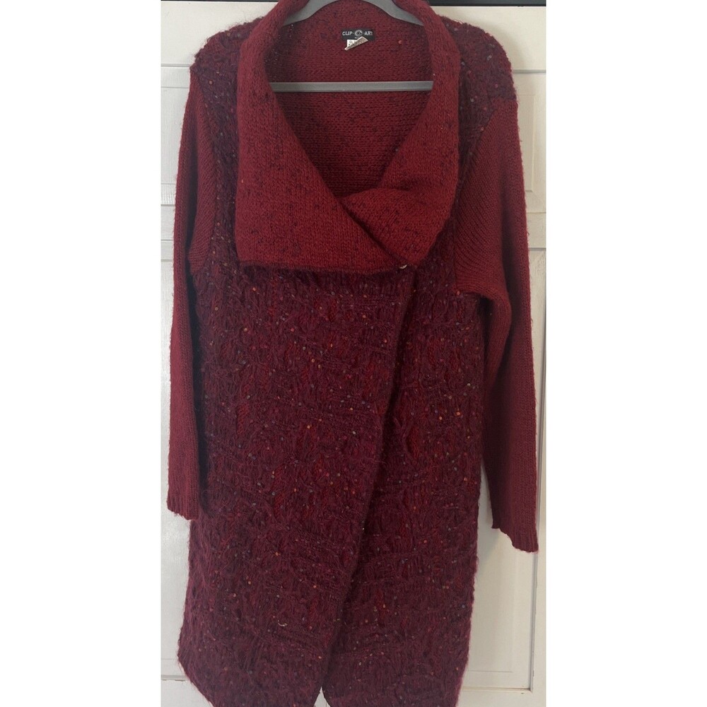 Clip Art Wine Multicolor Knit Vintage Long Cardigan Sweater Jacket Size Medium